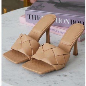 Woven Square Toe Mule - Nude
